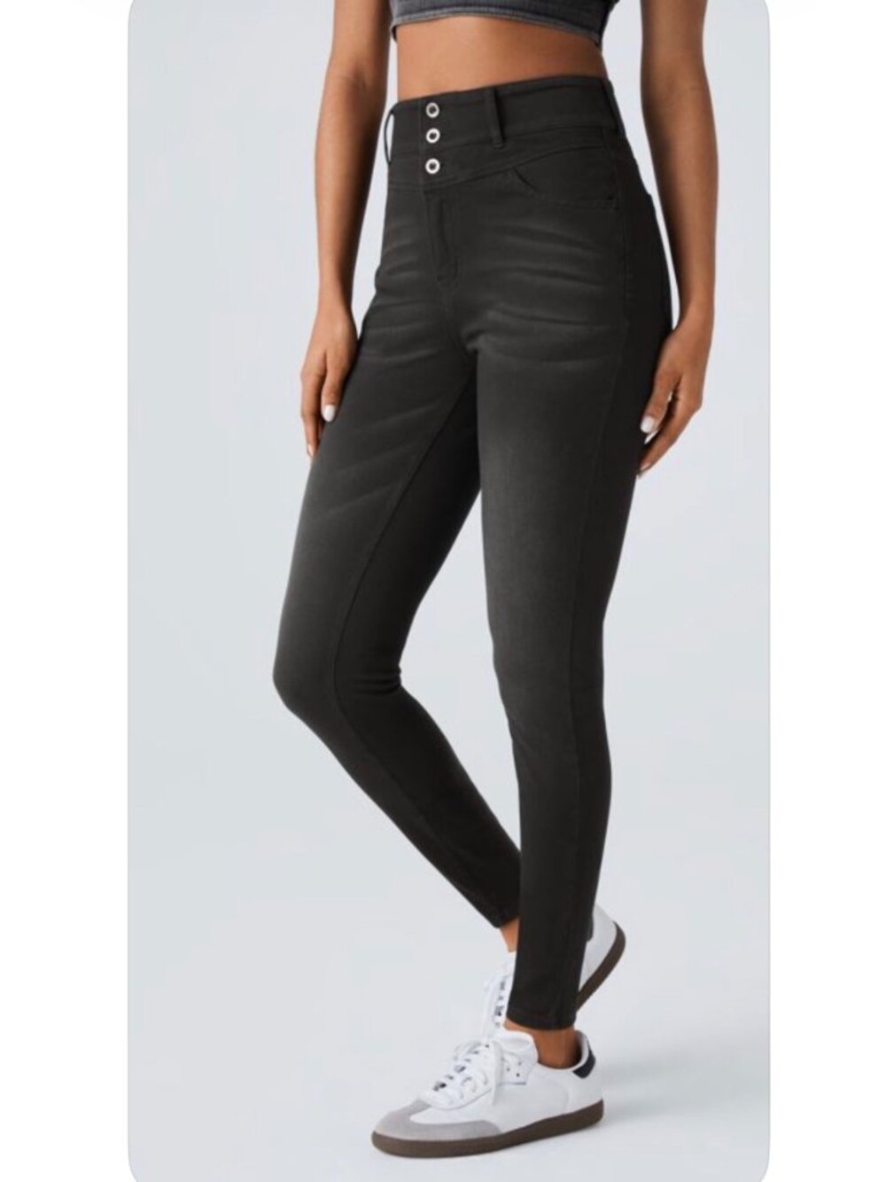 Halara M  3 button High-Waisted Black Skinny Pants M Cotton Blend Stretchy Comfo